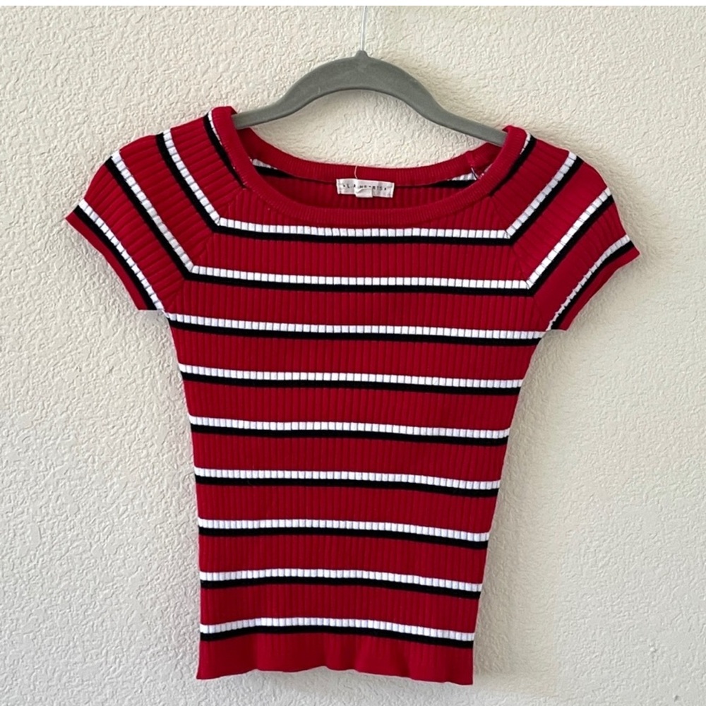 Pacsun Ribbed Red Striped Crop Tee Size Large